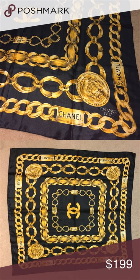 chanel gold chain scarf|authentic chanel scarf.